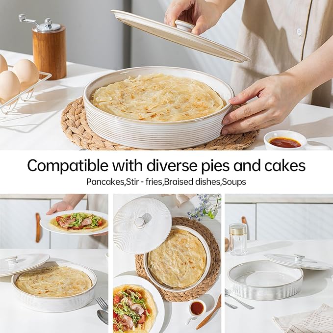 2 Pcs Tortilla Warmer, 9 inch Ceramic Tortilla Holder with Lids, Embossed Taco Holder Oven Microwave Safe, White Pancakes Warmer for Taco, Bread, Pancakes, Waffles, Keep Tortillas Warm