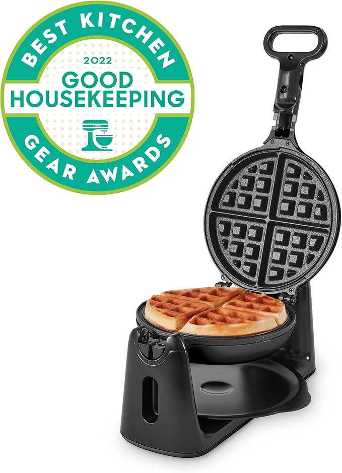 Dash Flip Belgian Waffle Maker - 6.5" Nonstick Surface - Rotating Belgian Waffle Maker with Quick Heat-Up System for Easy Breakfasts - Supports Multi-Use - Black