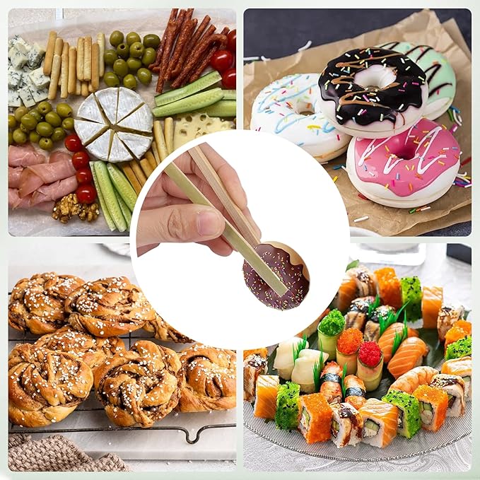 20 Pcs Mini Bamboo Tongs, Disposable Wooden Tongs for Charcuterie,Toast, Bread, Pickles,Tea, Natural Bamboo Cooking Utensilsfor Catering, Buffet, Wedding Parties Supplies(3.94 Inch)