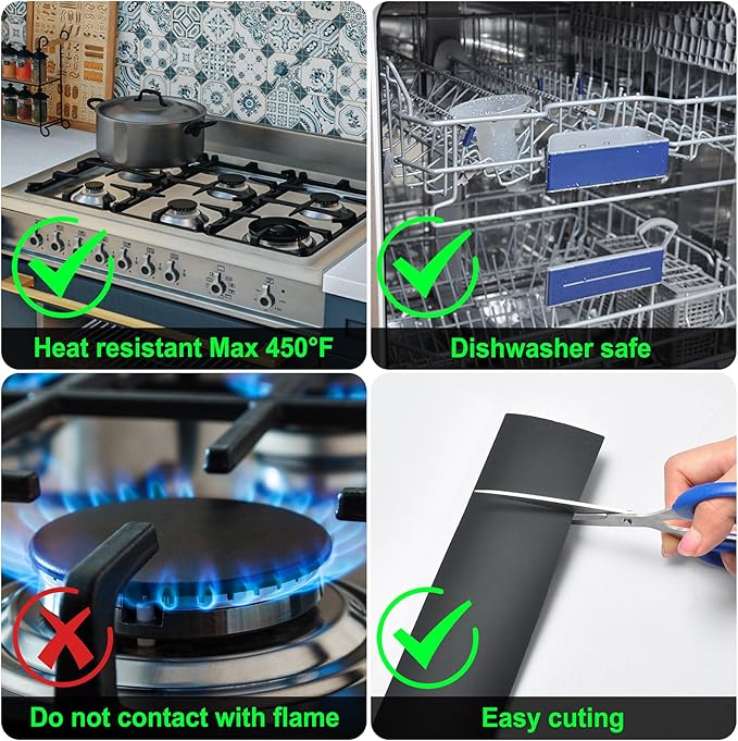 Silicone Stove Counter Gap Cover / Filler by Kindga 25" Long, Sealing Spills Between Kitchen Appliances Washing Machine and Stovetop, Set of 2 (Black)