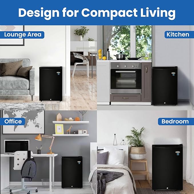 roomwell Mini Fridge counter top | Compact All Refrigerator without Freezer | Lownoise | Ideal for Hotel, Office, Kitchen, Bedroom, Bar etc. |Estar rated in Black (Size- 4.4 cu.ft)