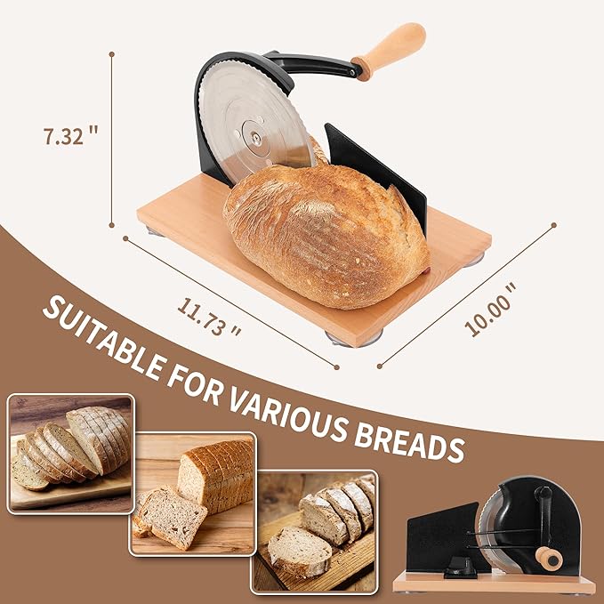 CAWIU Manual Bread Slicer with Hand Crank- Adjustable Thickness Bread Cutter for Even Slices, Perfect for Homemade Sourdough, Sandwich, and More, Black