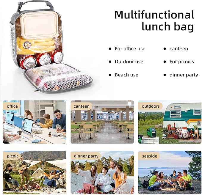 Lovoeo Lunch box Lunch bag for men women Insulated Lunchbox Lunch bags for Work Picnic Travel (Grey)