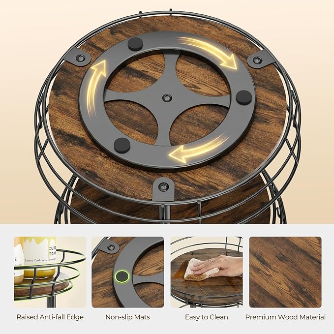 2 Pack Lazy Susan Organizer 9.25 inch Lazy Susan & 10'' Lazy Susan Turntable Organizer, 2 Tier Round Rotating Spice Rack