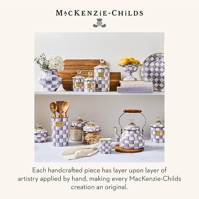 MACKENZIE-CHILDS Enamel Creamer and Sugar Bowl Set, Cream Dispenser with Pour Spout and Sugar Holder, Unique Kitchen Decor, Purple-and-White Violet Check