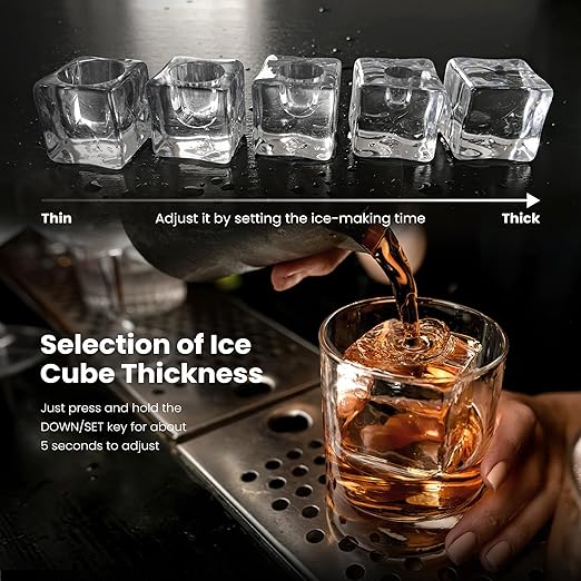 Kismile Clear Ice Cube Makers,3 Crystal Ice Cube in 20Mins, 155pcs/Day,Auto-Cleaning,Ice Makers Countertop with 5 Ice Sizes,24H Timer for Cocktails, Whiskey