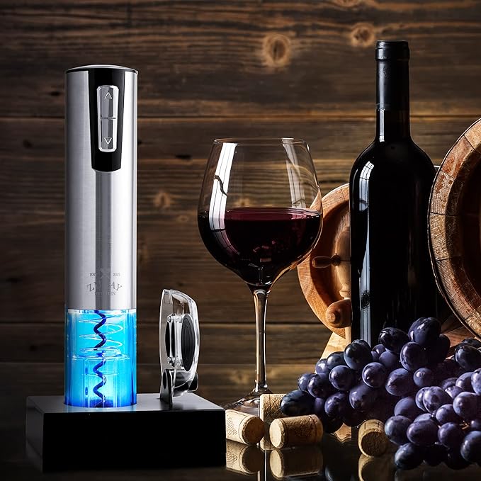 Zulay Kitchen Electric 3-in-1 Wine Bottle Opener Set – with Foil Cutter, USB Rechargeable Corkscrew, Automatic, Cordless, Sleek Stainless Steel Design for Home, Bar & Gifting, for Wine Lovers