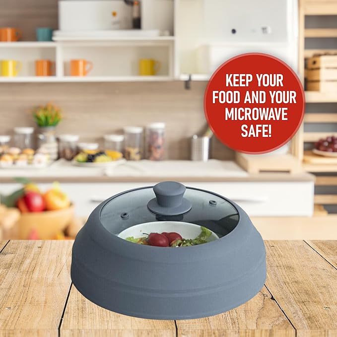 Javson Microwave Splatter Cover Glass for Food - Large 10.8" Tempered Glass & Silicone Lid, Heat Resistant, Splatter Guard with Easy-Grip Handle