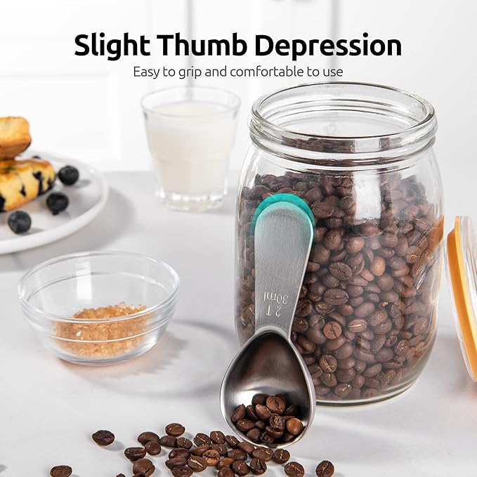 18/8 Stainless Steel Coffee Scoop: U-Taste 2 Tablespoon Metal Measuring Spoon Set of 2, Short Handled Measure Scooper for Ground Coffee, Bean, Espresso, Powder, for Canister (Silver, 2Tbsp/30ml)
