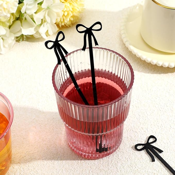 20 Pcs Black Bow Drink Stirrers Acrylic Bow Drink Stirs Sticks Coffee Stirrers for Wedding Bridal Birthday Party Favors Decorations Supplies