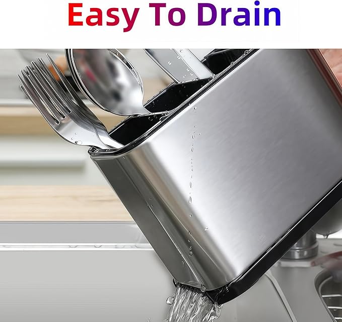 LIBODOUR Utensil Holder,Stainless Steel Caddy Counter,Spoon holder,4 Compartments Silverware Caddy,Capacity Flatware Spoon Fork Tool Cutlery Holder