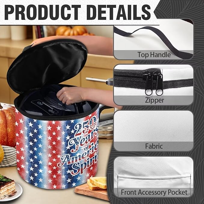 Stars and Stripes Electric Pressure Cooker Insulation Bag for US 250Th Anniversary Stain Resistant Reusable Electric Pressure Cooker Bag with Top Padding Handle