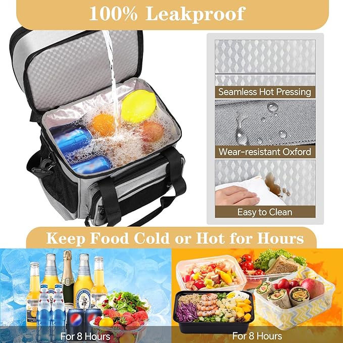 GLENKEY Tactical Lunch Box Cooler Bag - Expandable Insulated Lunch Bag for Men Women - Large Lunchbox for Adults Work Shifts Outdoor Trips Grey 16L