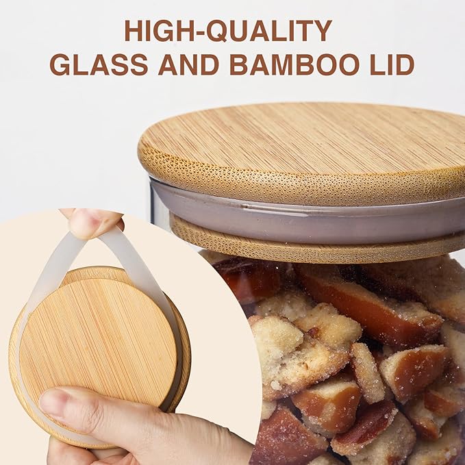 SHOWIN 34oz Glass Food Storage Jars, Glass Jars with Bamboo Lids, Kitchen Storage Jars, Set of 8, Canisters with Airtight Lids for Spice, Coffee, Cookie, Pantry Organizers