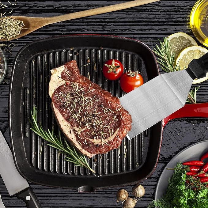 Metal Spatulas for kitchen Use, Professional Serving Spatula with Heat Resistant Handle, 9.8 Inch Stainless Steel Spatula Ideal for Pancakes, Eggs, Griddle Scraper, BBQ or Desserts