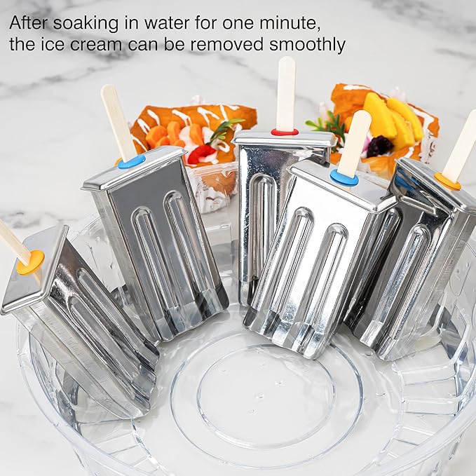 12 Pack Stainless Steel Popsicle Molds, Homemade Ice Lolly Molds with Holder, Reusable Flat Head Fast Freezing Ice Treat Maker with Wooden Sticks and Bags