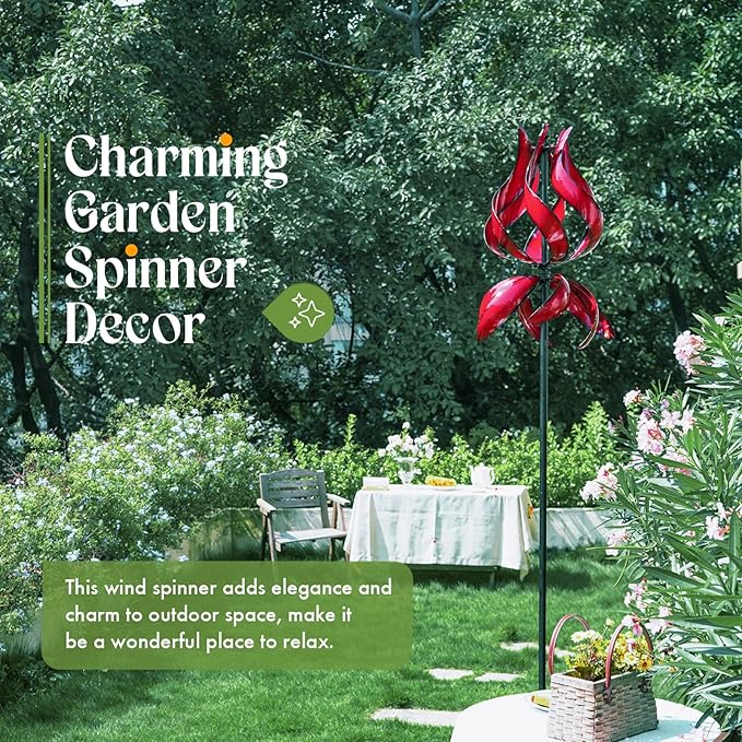Large Garden Wind Spinner - Tulip Outdoor Yard Wind Sculptures & Spinners, Garden Decor Gift Ideas for Mother, Birthday, Housewarming (Dia19 x H87”)