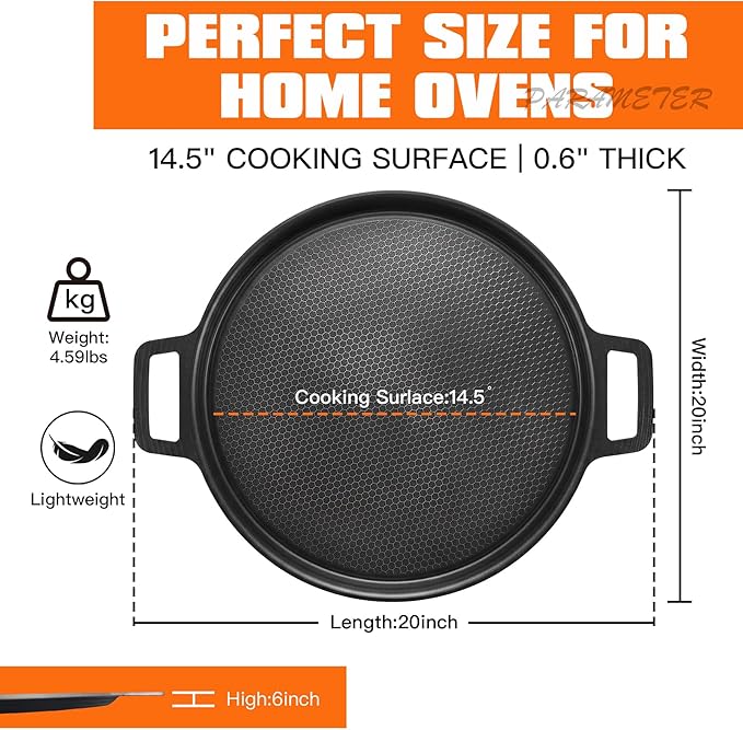 Nonstick Pizza Steel Pan for Pizzas & Flatbreads up to 14", Tri-Ply Stainless Steel with Aluminum Core, Lightweight 4.6 lbs Design, Oven & BBQ Grill Safe up to 900°F, Easy Clean Cooking Surface