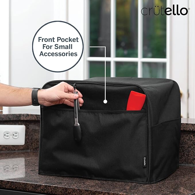 Crutello Convection Toaster Oven Cover with Storage Pockets - Fits Machines Up to 17 x 15 x 14 Inches - Black