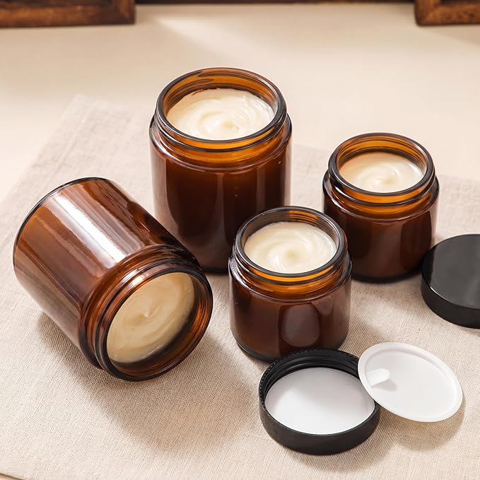 Domensi 36 Pcs Bulk 6oz Glass Jars with Lids Leakproof Round Airtight Empty Cosmetic Jars with Inner Liners Lid for Storing Lotions Spices Ointments Food Storage (Amber)