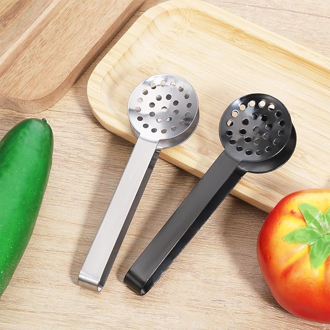 2 Pcs Tea Bag Squeezer Tongs Tea Filter Spoon Clamp Stainless Steel Teabag Strainer Dispenser for Kitchen Bar Tools(Black Silver)