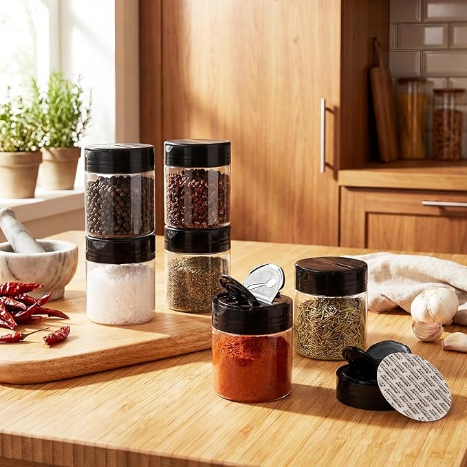 100 Pack 4 oz Spice Jars Plastic Clear Empty Bottles with Shaker Lids Bulk Reusable Seasoning Containers for Herbs Spices Powders Glitter