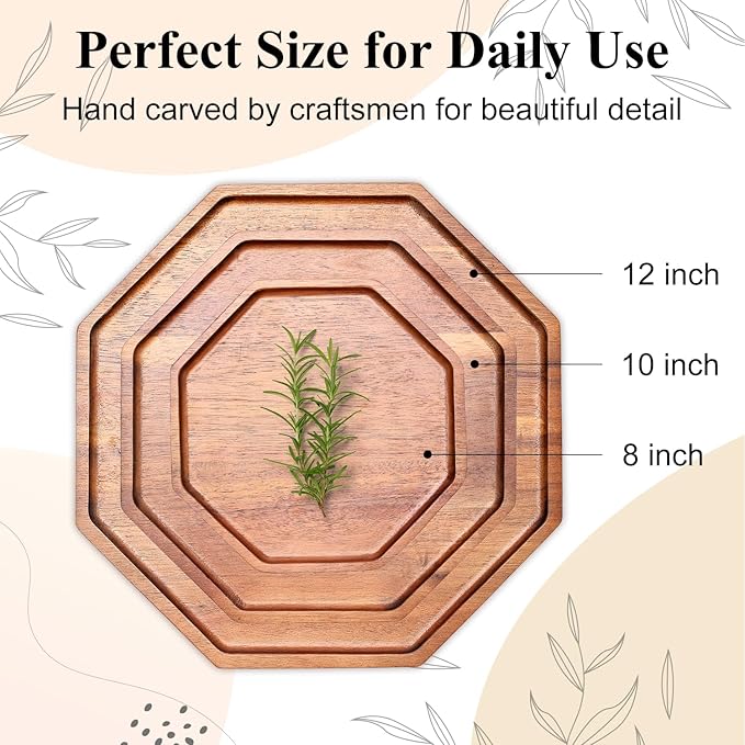 Set of 3 Acacia Wood Serving Trays Cheese Platters Party Hosting Essentials Gifts Charcuterie Board for Vegetable Fruit Food Round Tray Wooden Appetizer Platter Christmas Plates Dish Serving Boards