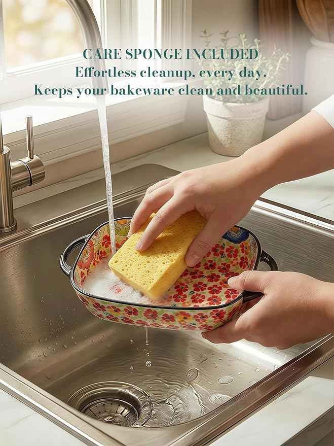 Polish Pottery Style Ceramic Baking Dish Set, 2-Piece Casserole Bakers for 2–3 People, Floral Decorative Bakeware, Oven Safe Lasagna Pan, Microwave Dishwasher Safe, Gift-Ready, Protective Packaging