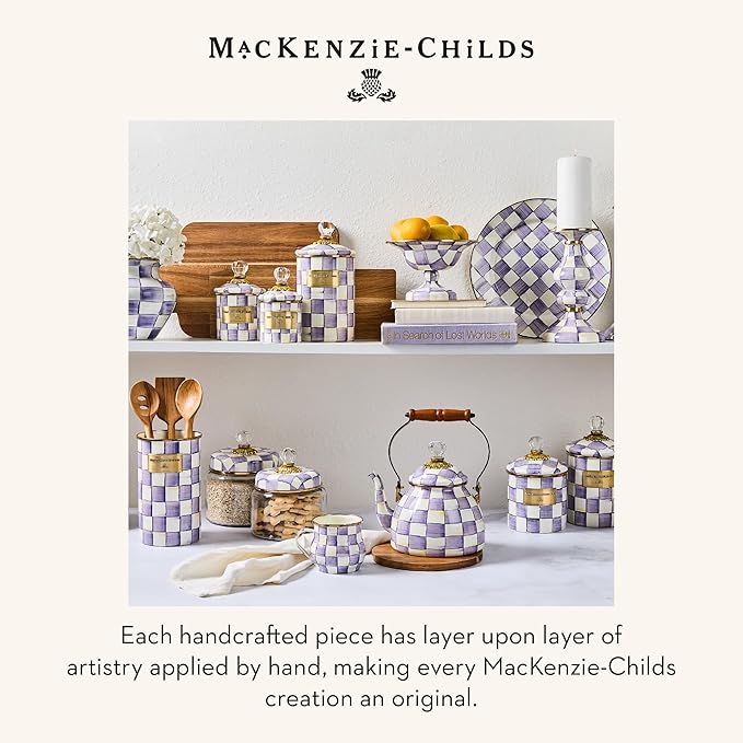 MACKENZIE-CHILDS Coffee French Press, Glass French-Press Coffee Maker, 32-Ounce Capacity, Purple-and-White Violet Check