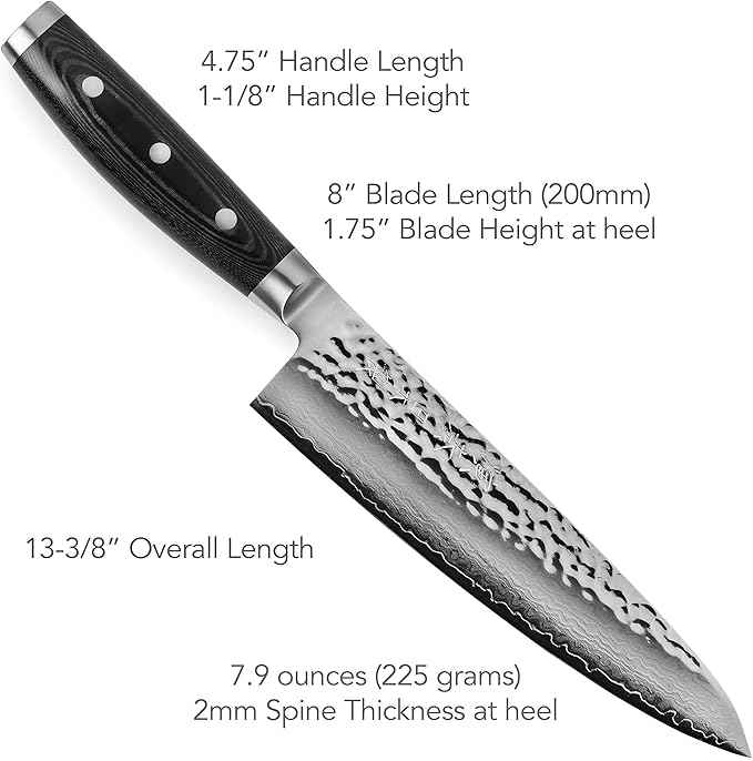 Enso Chef's Knife with Sheath - Made in Japan - HD Series - VG10 Hammered Damascus Stainless Steel Gyuto - 8" Blade with Saya Cover