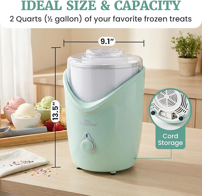 Elite Gourmet EIM263M 2Qt Automatic Ice Cream Maker, Electric Homemade Ice Cream, Gelato, Frozen Yogurt & Sorbet Machine with Double-Insulated Freezer Bowl, One-Touch Operation, Includes Recipe Book