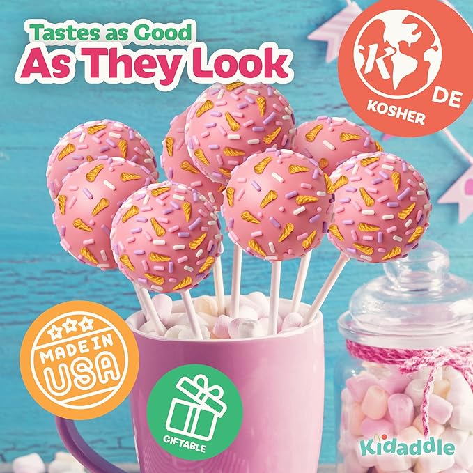 Kidaddle DIY Cake Pop Kit – Unicorn | Baking Kit with Premeasured Ingredients, Decorating Supplies | Made in USA | Certified Kosher | Christmas Gift