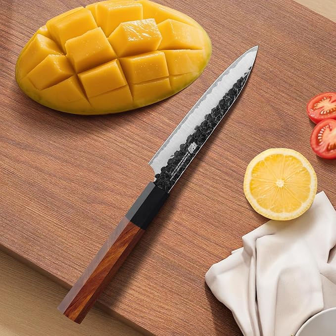 FINDKING Kitchen Utility Knife, 5 Inch Japanese Paring Knife, Small Fruit Knife with 9Cr18MoV High Carbon Steel Blade, Rosewood Octagonal Handle, for Fruits and Vegetables, Dynasty Series