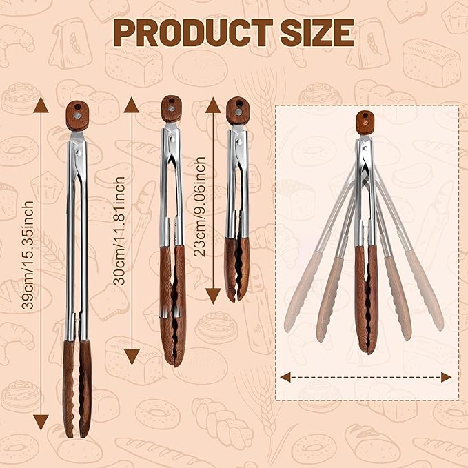 Wooden Tongs for Cooking, Multi-Purpose for Tossing Salads, Grilling, Flipping Food & Serving Bread - Strong Grip Walnut Wood Tips, Heat Resistant & Non-Deforming (7inch)