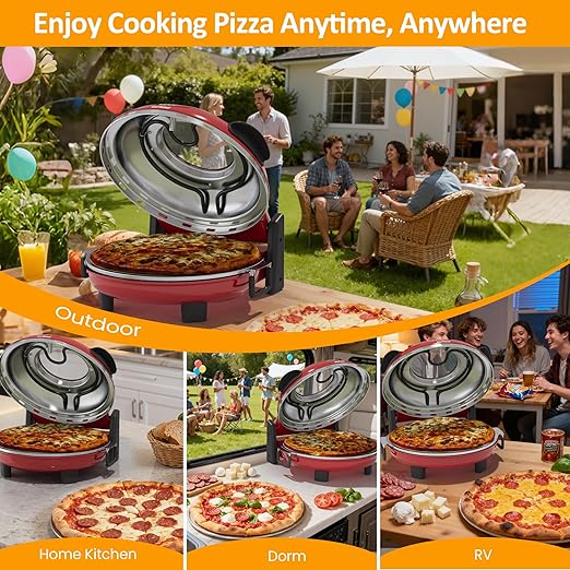 Pizza Oven Indoor Outdoor: Heats up to 770℉, Up to 12" Electric Countertop Pizza Maker with Viewing Window, Dual Temp Control Knob, Portable Pizza Cooker Warmer, Pizza Stone, Pizza Peel
