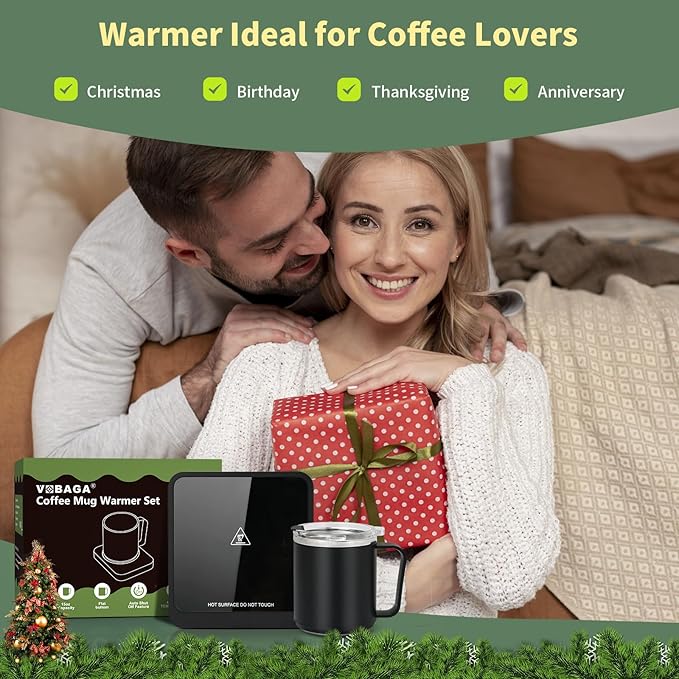 VOBAGA Mug Warmer with 15oz Mug Set, Smart Coffee Mug Warmer for Desk with 5 Temp Settings & 2-12H Auto Shut Off, Coffee Warmer for Candles, Coffee, Cocoa, Milk, Best Coffee Gifts for Men Women