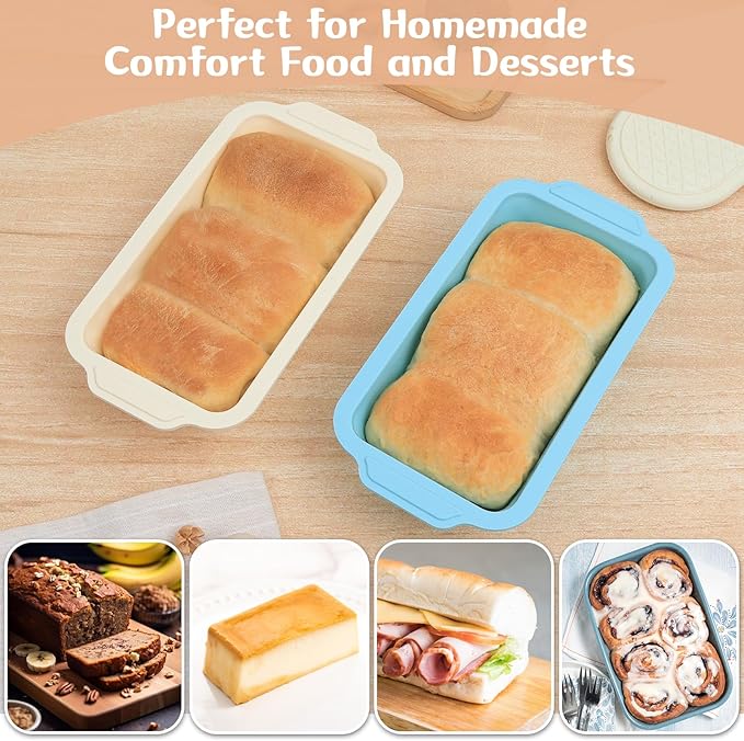 1 pc Silicone Bread Loaf Pans for Homemade Bread with Metal Frame, 9.5 x 5 Inch Non Stick Silicon Banana Loaf Pan for Oven, Silicone Baking Mold for Brownies,Sandwiches (Beige)