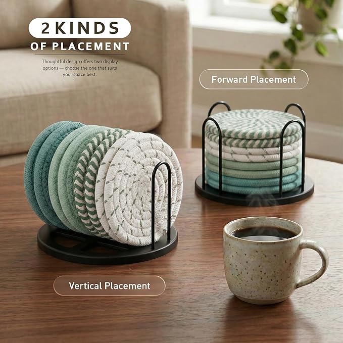 Lazebox Coasters Set of 8 for Drinks, 4 Inch Large Coasters for Coffee Table, Tabletop Protection for Hot & Cold Drinks, Versatile Coasters for Home Decor, Non-Slip & Easy to Clean
