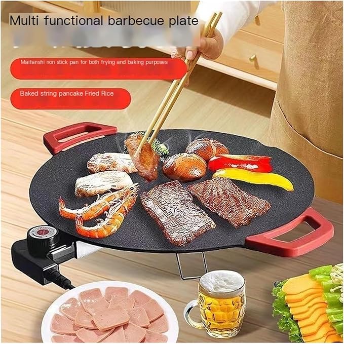 Non-Stick Electric Indoor Grill Pan 36cm, Smokeless Korean BBQ Grill with Adjustable Temperature, Portable Electric Griddle for Steak, Seafood, Vegetables, 700W Powerful Heating, Easy to Clean(28 Cm)