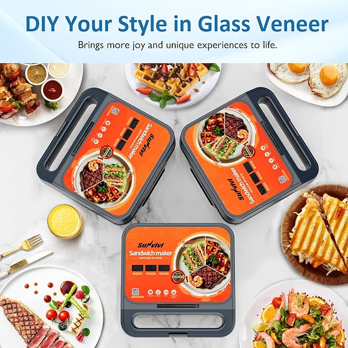 Sandwich Maker Panini Press Grill, 3 in 1 Electric Waffle Maker with Removable Non-stick Plates, Glass Top, Cool Touch Handle & Easy to Clean, 1000W