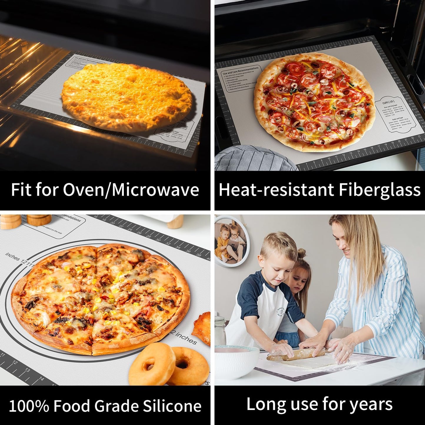 Silicone Pastry Mat for Dough Rolling,SIlicone Mat for Baking PIzza,Macaron, Pie Crust Pizza and Cookies Large Silicone Fondant Mat,Macaron Silicone Baking Mat