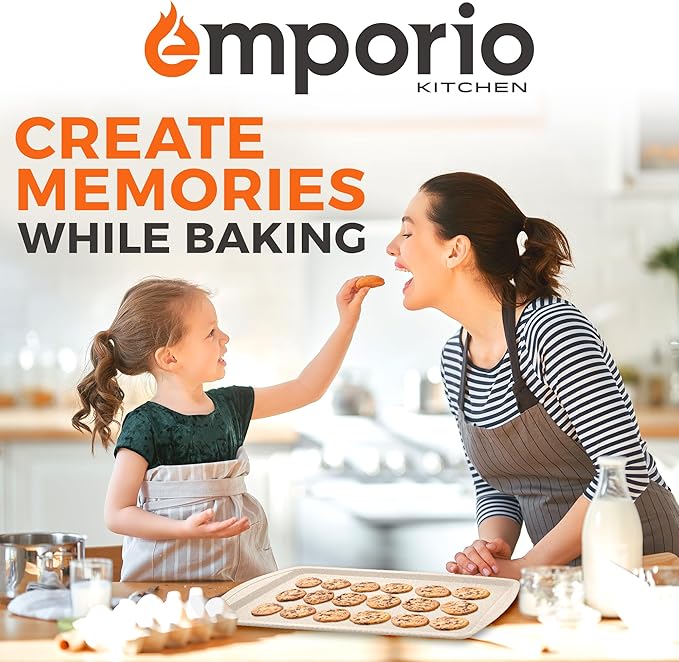 Stackable Baking Pan Set - Deluxe Nonstick White Marble Coating, Carbon Steel Bakeware Sets, PFOA, PFOS, PTFE Free, Recipe Booklet Included, Oven Safe (Up to 450°F), Set of 7 - White