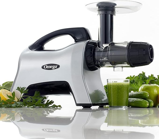 Omega Juicer NC1000HDS Juice Extractor and Nutrition System Slow Masticating BPA-FREE with Quiet Motor and Reverse Easy to Clean, 200-Watt, Silver