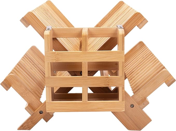 Bamboo Dish Drying Rack, 3-Tier Collapsible Wooden Dish Rack with Utensil Holder, Bamboo Dish Drainer Rack for Kitchen Counter 25pcs