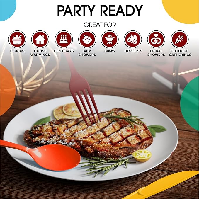 Party Solids Thanksgiving Plastic Cutlery Set - 150 Pieces