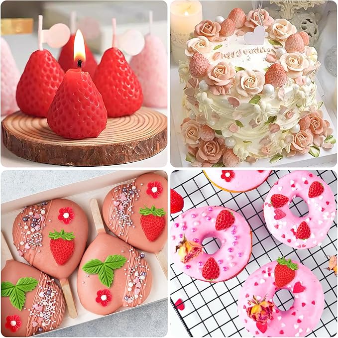 5 PCS Silicone Strawberry Molds, 3D Strawberry Fondant Molds for Chocolate, Candy, Cake Decoration, Cupcake Topper
