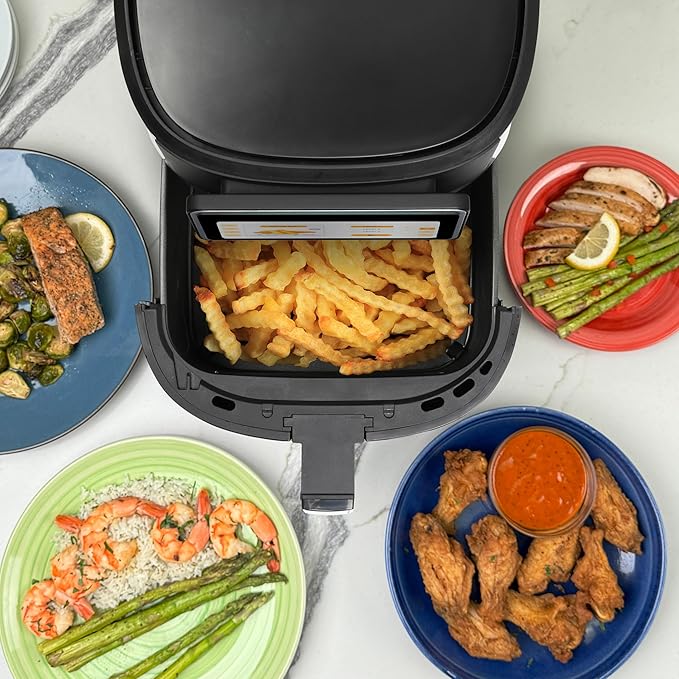 Kalorik Air Fryer VIVID TOUCH Series 5 Quart Capacity with High-Resolution Touchscreen 202 Cooking Presets in 12 Food Categories with View Window, 1500-Watts, Stainless Steel