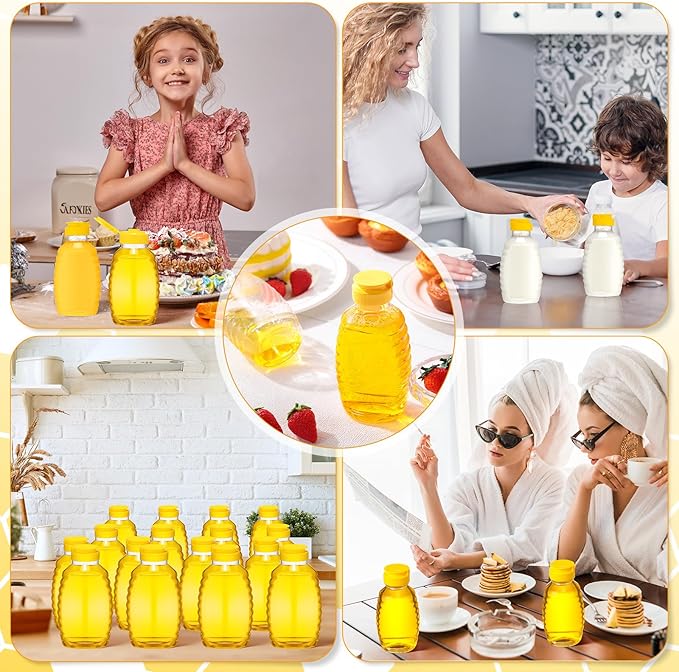 Tioncy 120 Pcs Clear Plastic Honey Bottles 16 Oz Honey Jars with Lids Honey Bottle Containers Empty Honey Bear Bottle Squeeze Honey Bottle for Easy Storing and Dispensing