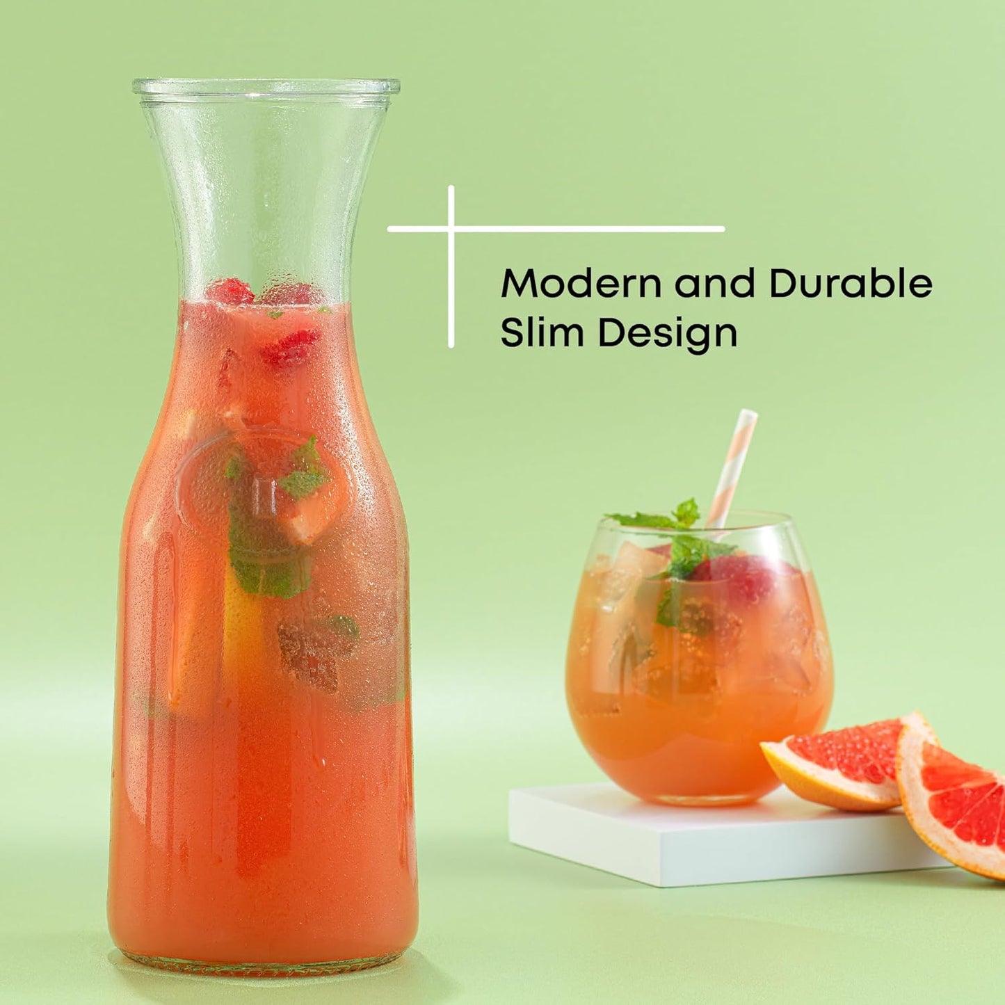 JoyJolt Glass Carafe with Lid, Set of 3 – 1 Liter Glass Pitcher for Mimosa Bar, Water, Iced Tea, Juice, Wine, Lemonade, Milk – Dishwasher Safe Beverage Drink Dispensers for Brunch, Parties