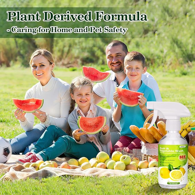 ASKIZ Fruit & Vegetable Wash,13 Gallons Lemon Produce Wash and Clean,Fruit Cleaner Comes With an Improved Nozzle Bottle,Multi Purpose Cleaner Removes Wax, Dirt and Surfaceues